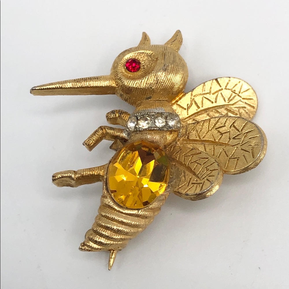 Bsk Vintage Bumblebee Bee Bug Rhinestone Pin